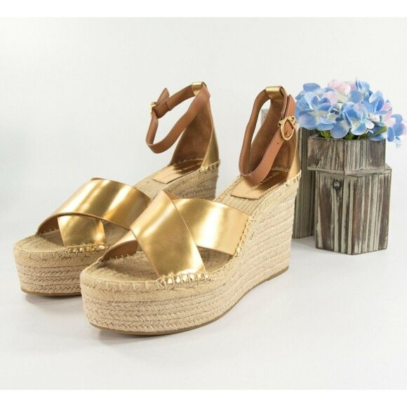 Tory Burch Selby 105MM Old Gold Leather Platform - Picture 1 of 7